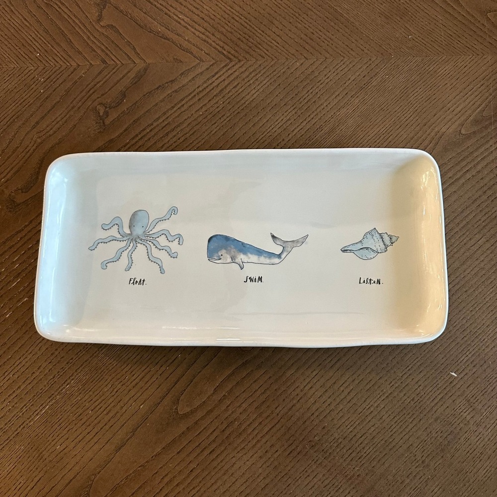 Magenta Rae Dunn Coastal Ceramic Serving Tray Whale Octopus Shell 14''